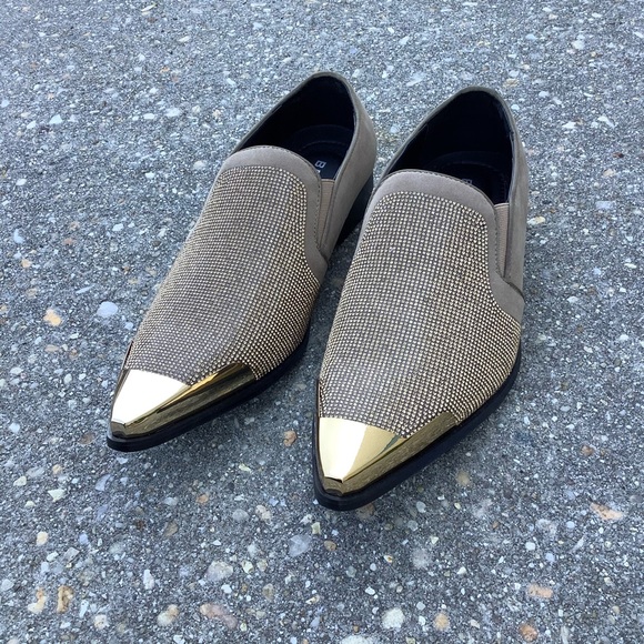 Bolano Mens Tuxedo Slip On Designer Dezzy Taupe Shoes Size 11 Rhinestones - Picture 9 of 10